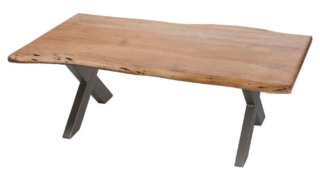 wooden rustic coffee table with metal legs