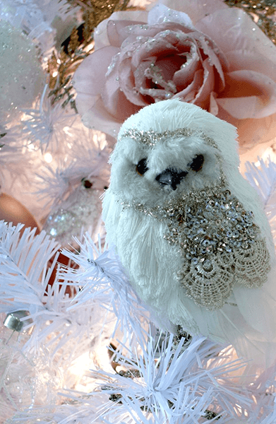 white owl and pink flower christmas decorations
