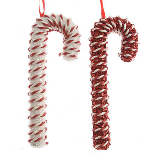two white and red candy cane foam hanging decorations