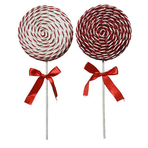 red and white striped lollipop christmas decorations with bows
