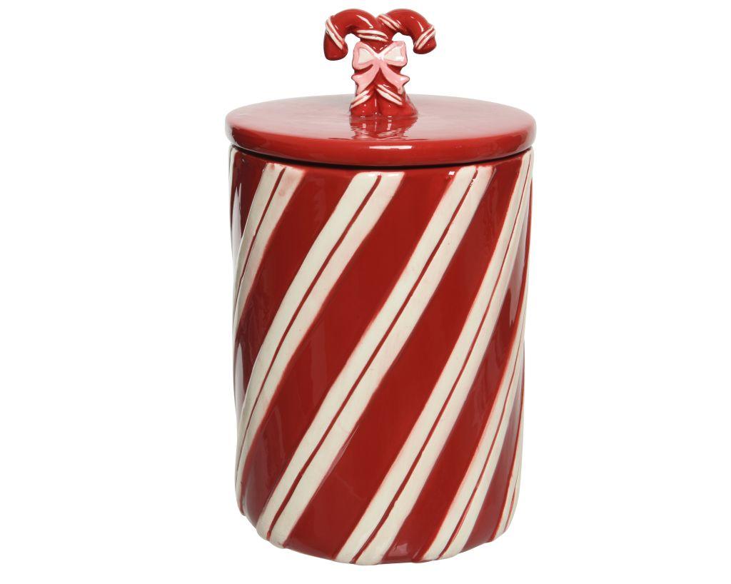 striped red and white candy cane themed jar