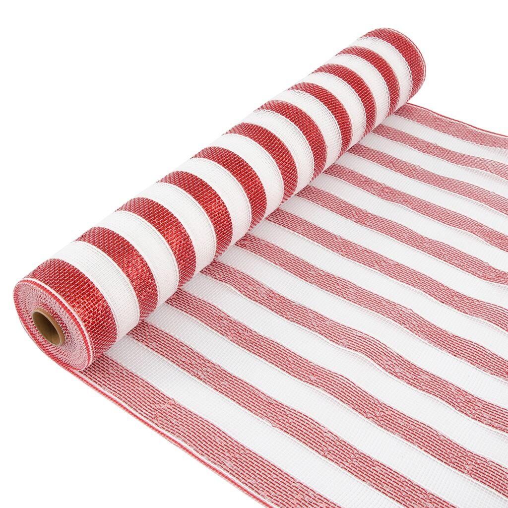 eleganza deco mesh red and white stripe material roll
