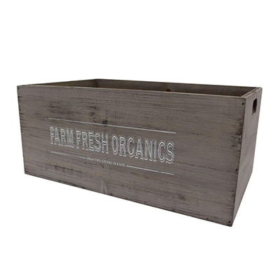 farm fresh organics wooden crate planter