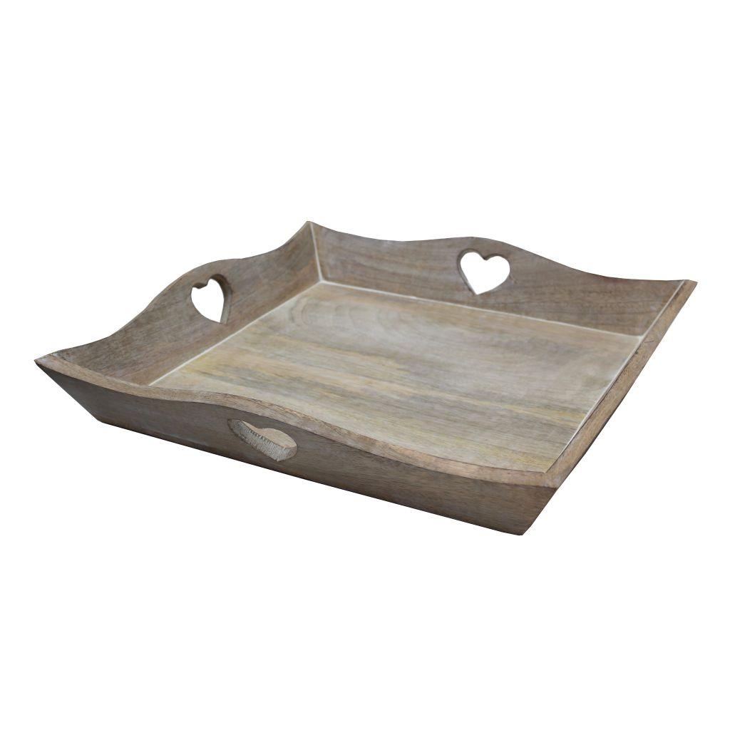 square wooden tray with heart cutouts for alpine christmas theme