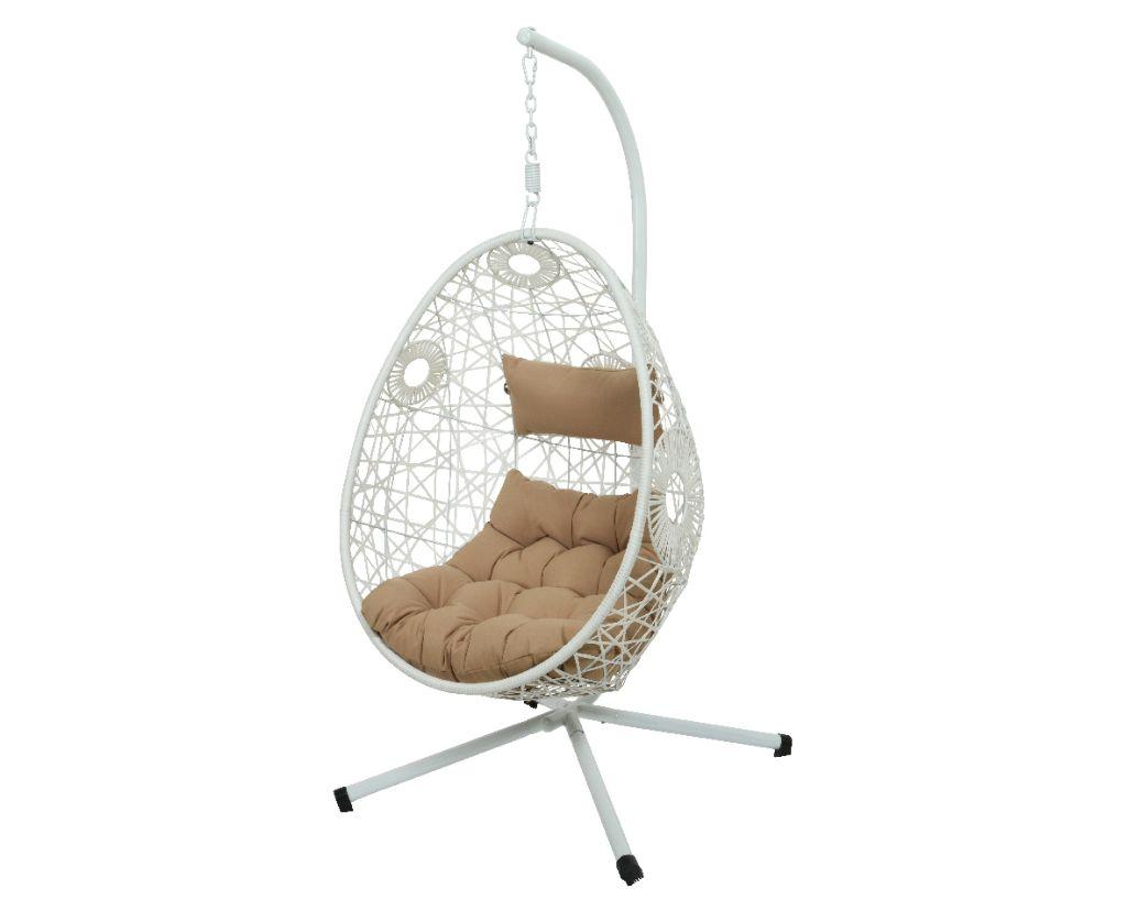 white hanging outdoor wicker egg chair