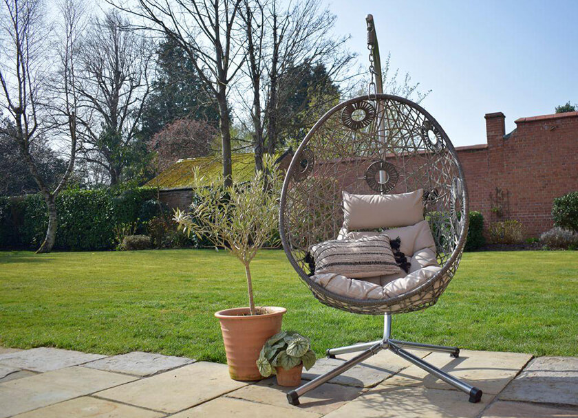 hanging egg chair on patio