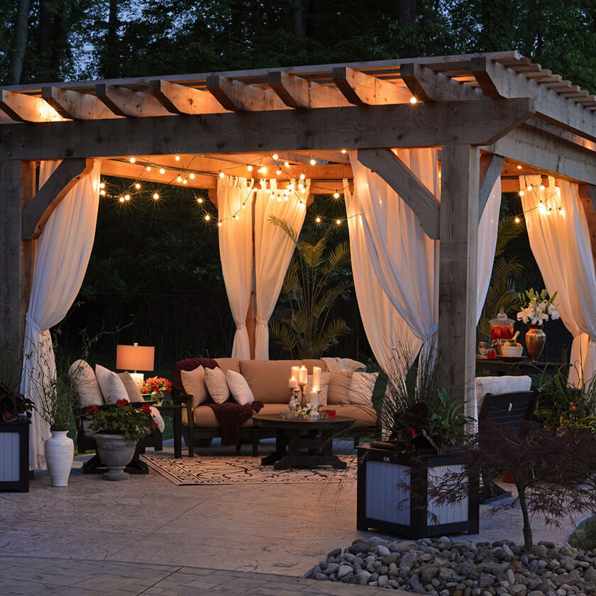 decorating patio lounge area with lights 