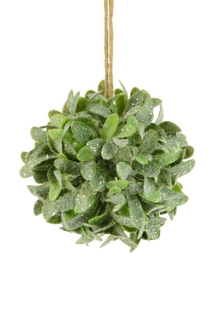 frosted artificial mistletoe ball