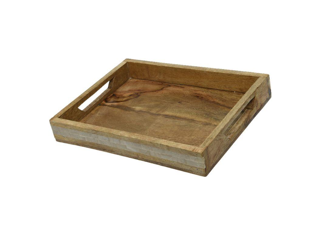 rectangular mango wood tray with cut out handles