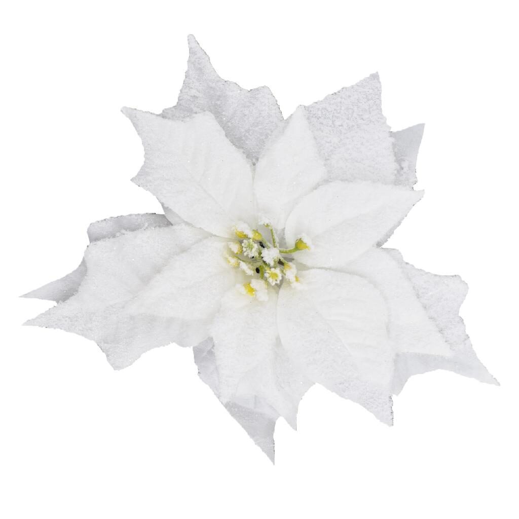 frosted white clip on artificial poinsettia decoration