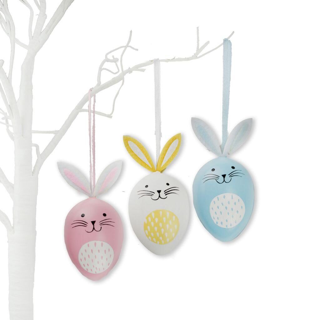 3 pastel bunny egg hanging decorations for easter tree