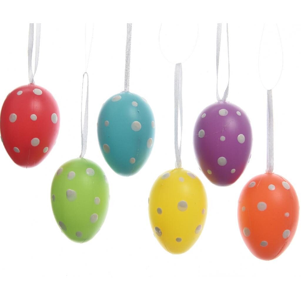 bright coloured hanging egg decorations for easter tree
