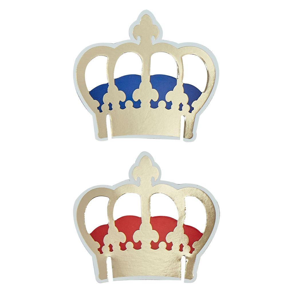 gold, red and blue crown glass markers for coronation