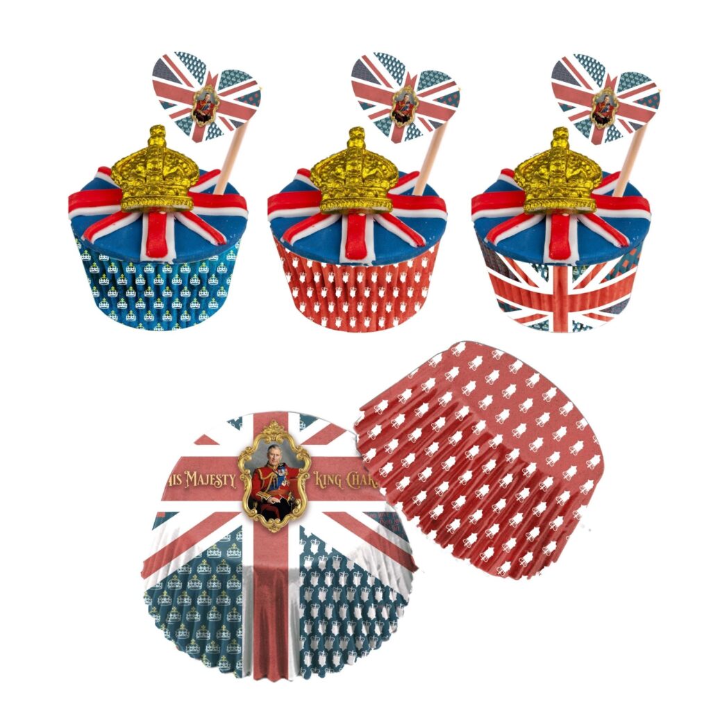 coronation party cupcake toppers union jacks and crowns