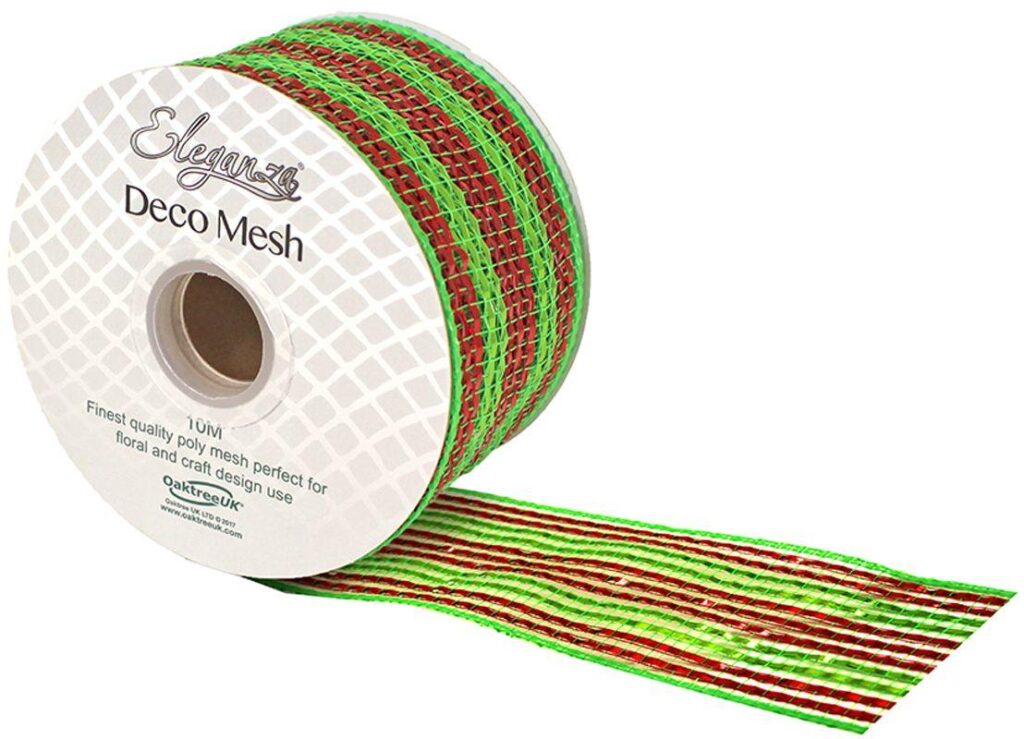 green and red striped deco mesh ribbon