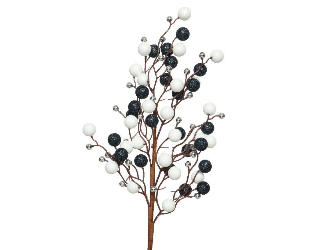 decorate a christmas tree to look full using blue and white faux berries