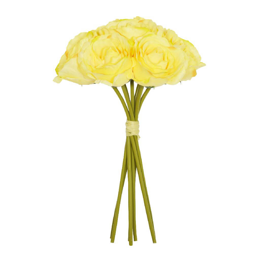tied bunch of artificial yellow roses 