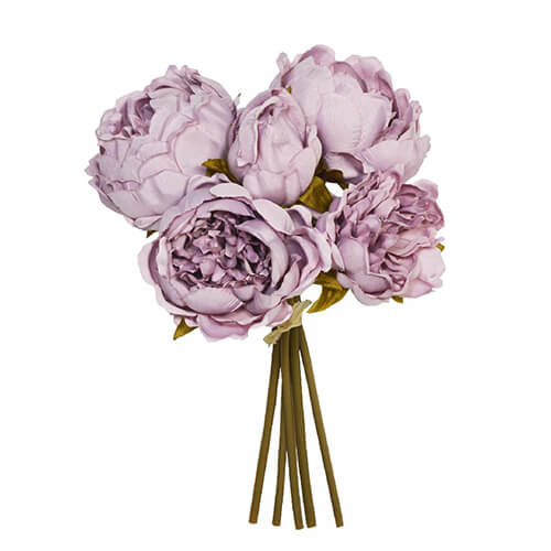 mauve artificial peonies bunch with tied stems