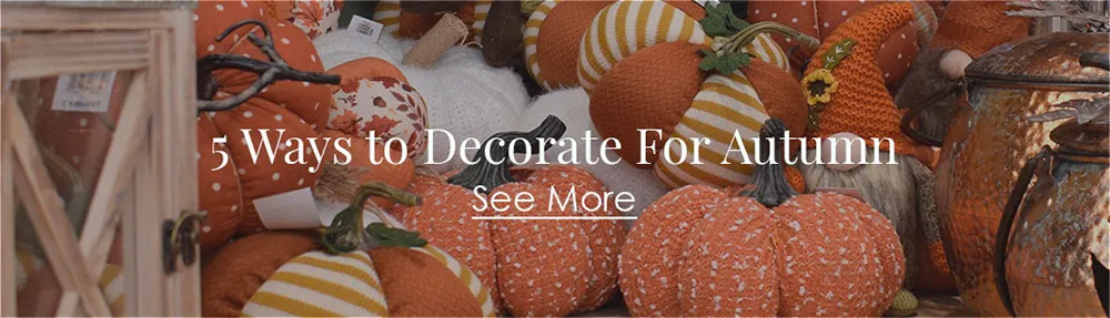 autumn decorations - orange fabric pumpkins, autumn gonks, wooden lanterns