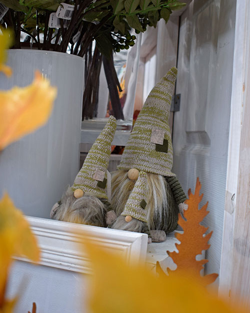 autumn decorating idea green and grey gonks