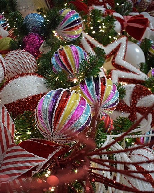 striped baubles multi coloured christmas tree decorations