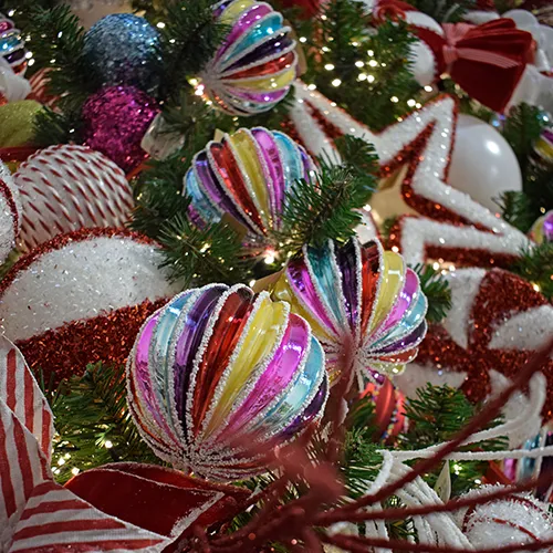 carnival themed christmas decorations multicoloured baubles
