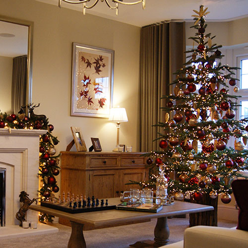 christmas tree and decorations in a show home