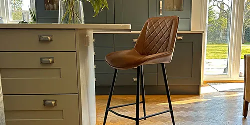 contemporary indoor furniture - rustic wooden bar stool with metal legs