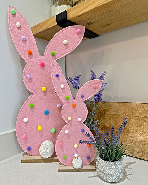 pastel pink spotty easter bunny silhouette ornaments and faux lavender