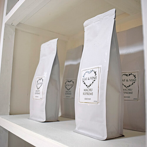 bags of leaf and vine ground coffee for sale on shelf