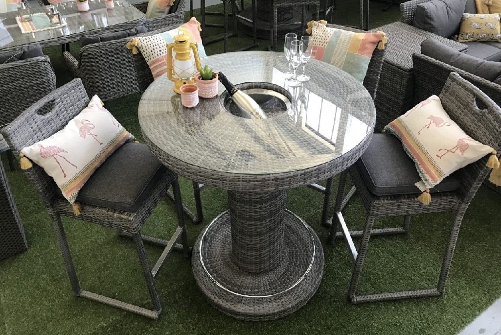 Milan 4 Seater Grey Rattan Outdoor Bar Set With Ice Bucket By Olore Home 599 99 Inspirations Whole - Rattan Garden Furniture Uk In Stock