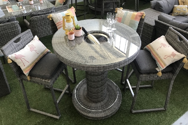 Milan 4 Seater Grey Rattan Outdoor Bar, Outdoor Bar Table Set For 4