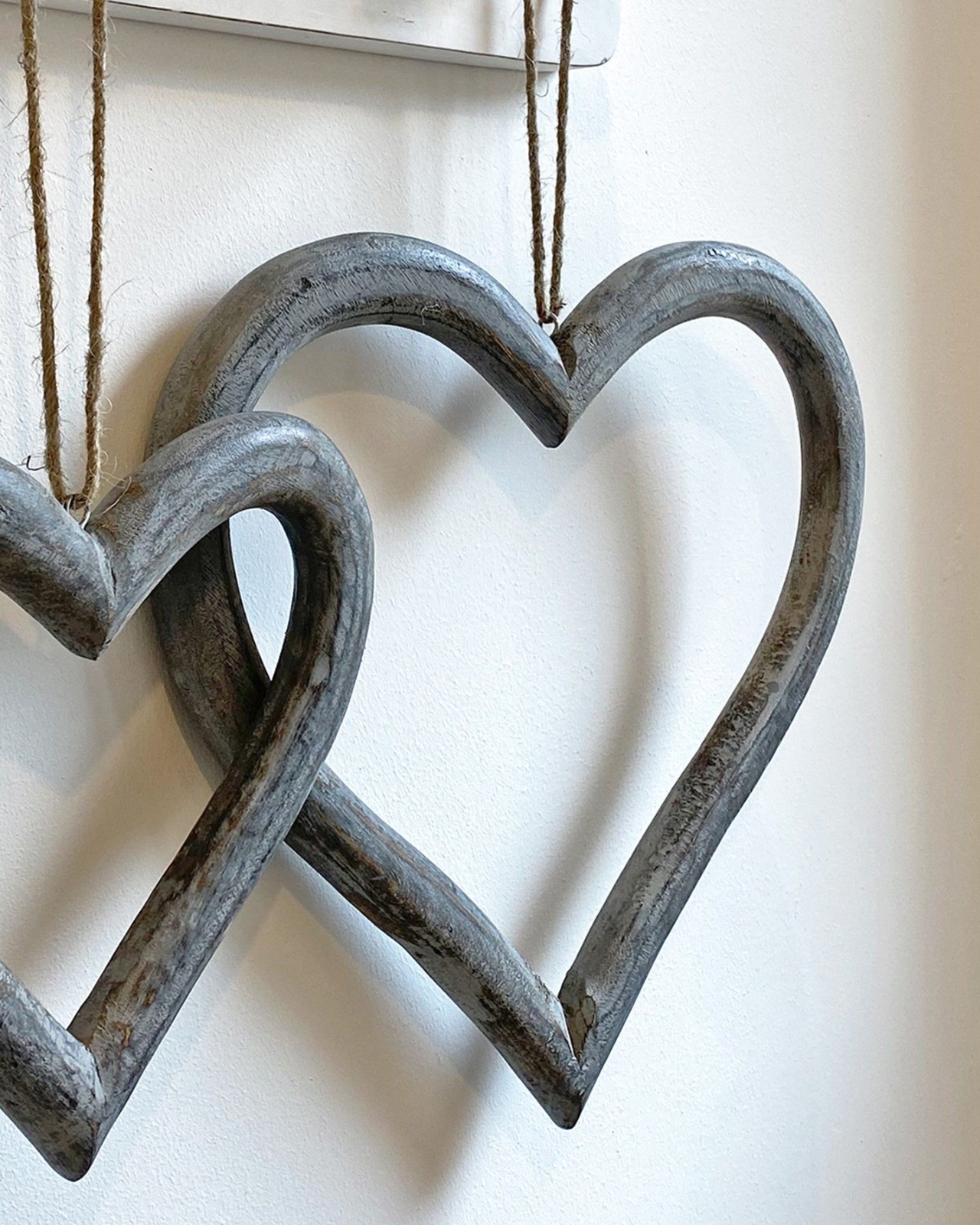 Wooden Grey Hanging Heart With White Detail Hanging Heart -  in 2023