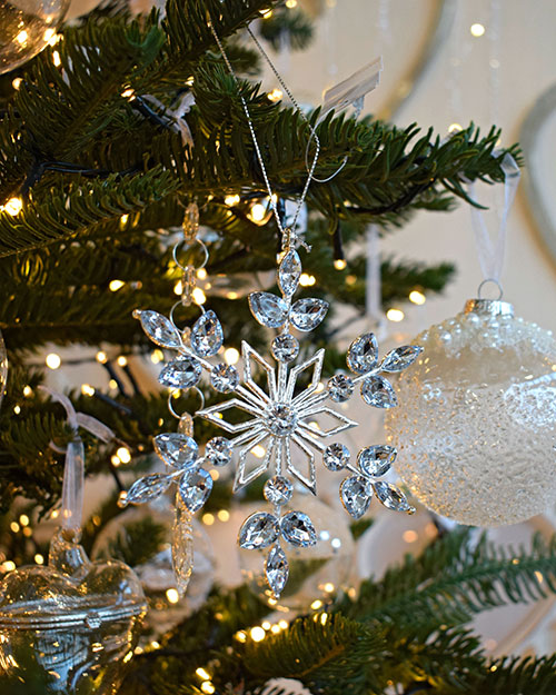 elegant white christmas theme clear snowflake decoration close up